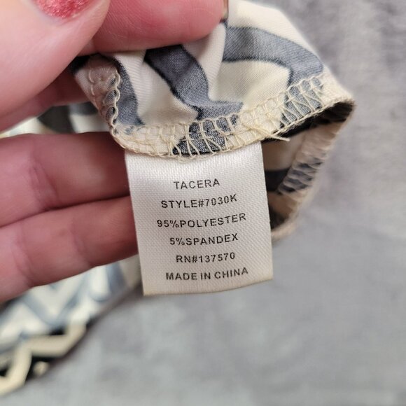 Tacera Womens L Chevron Print‎ Short Sleeve Shift Dress Cream Black Retro Casual - Picture 9 of 11